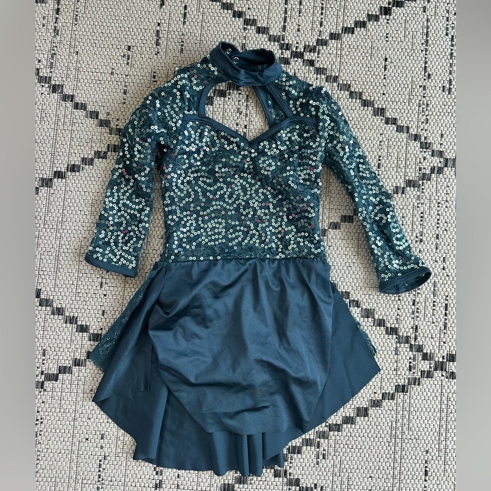 Weissman Teal Sequin Kids Dance Costume Girls Size 7/8